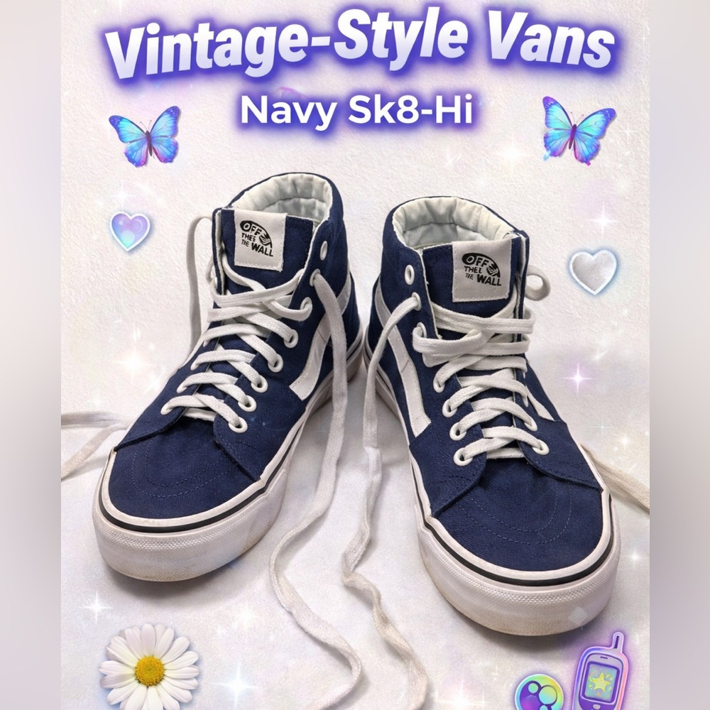 Vans Sk8-Hi Navy Blue High Top Sneakers Women’s 6 Men’s 4.5 Classic Skate Shoes